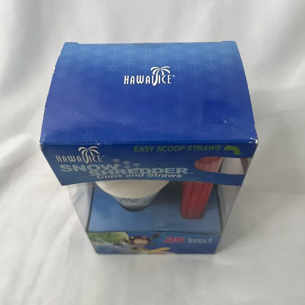 Back To Basics Hawaiice Snow‎ Shredder Cups & 25 Straws SITCS25 25ct Party NEW